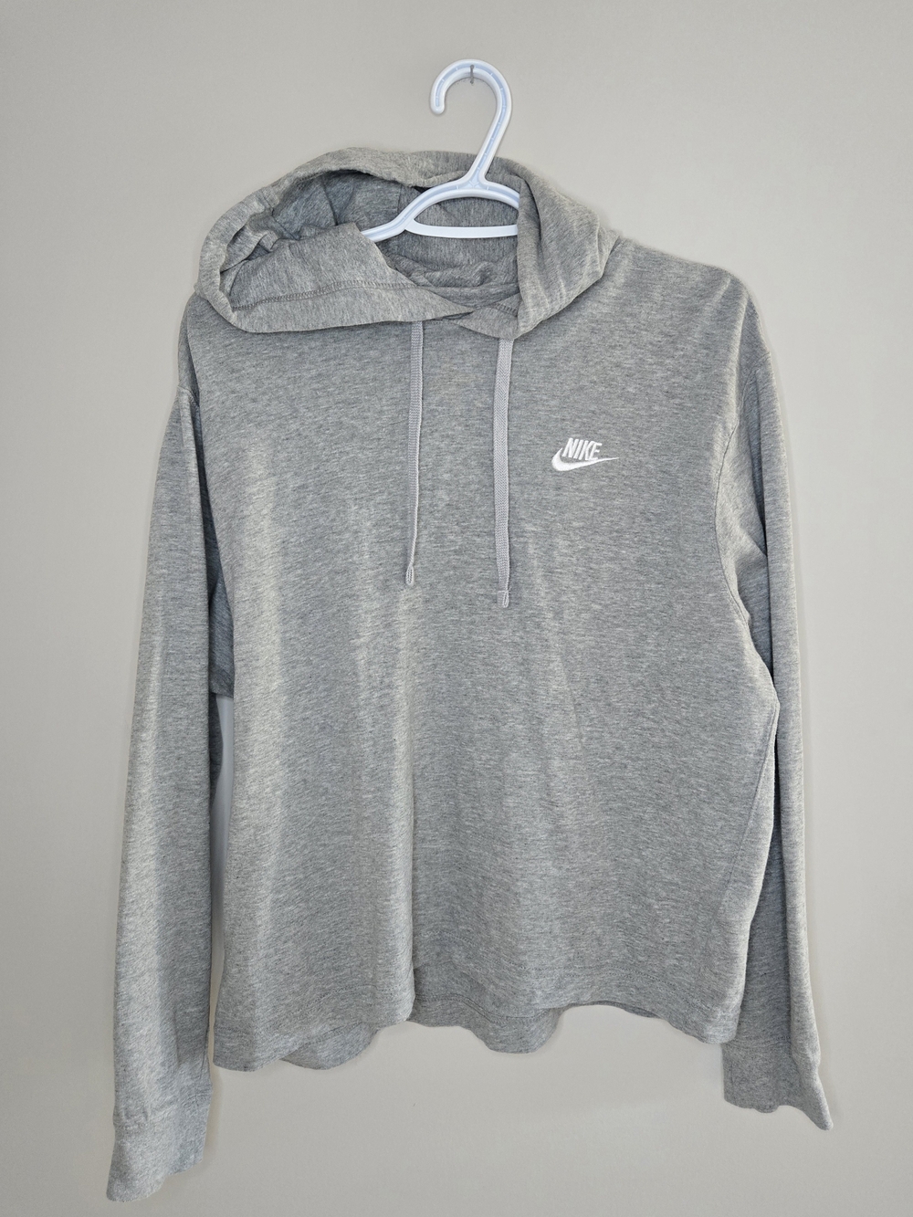 Nike gray pullover hoodie, white swoosh, medium + new